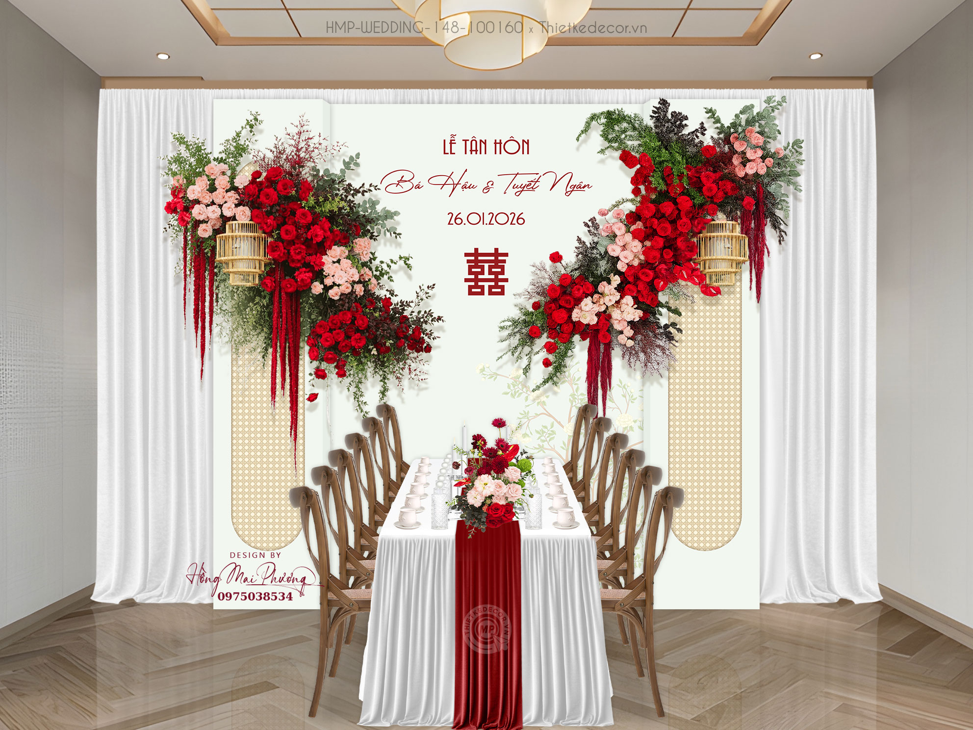 File thiết kế Gia tiên, trang trí tiệc cưới đẹp tone trắng xanh